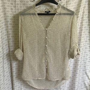 Express sheer button down blouse tan size M